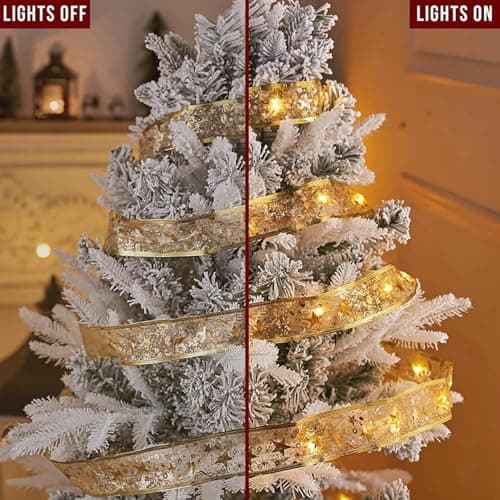 YUNGSUN Gold Christmas Tree Decorations Ribbon Lights, 64ft 200 LED String Lights, Battery-Powered Copper Wire Ribbon Lights for Holiday Party Weddings Indoor Christmas Tree Decorations - Thumbnail 5