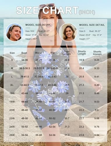 Arolina Swimming Suits for Women Two Piece Tummy Control Swimsuits Modest Swimwear with Shorts Purple Floral (26W) - Thumbnail 6