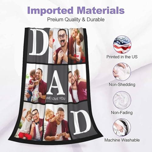 Personalized Gifts for Dad from Daughter Custom Blanket with Picture Father's Day for Husband from Wife Customized Memories Souvenir with Family Photos Soft and Warm - Thumbnail 5
