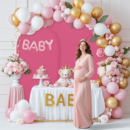 MRGSDL Wedding Arch Covers Arch Backdrop Cover Arch Stand Covers 7.2FT 6FT Set of 2 Arch Cover Spandex Fabric Stretchy Backdrop for Wedding Birthday Party Decoration Baby Shower (Rose Red) - Thumbnail 3
