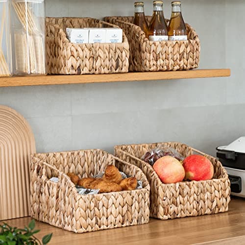 FairyHaus Wicker Baskets 2 Pack, Natural Large Wicker Baskets for Storage, Nesting Hand-woven Water Hyacinth Wicker Baskets for Organizing with Built-in Handles, 9"L x 11"W x 7"H - Thumbnail 2