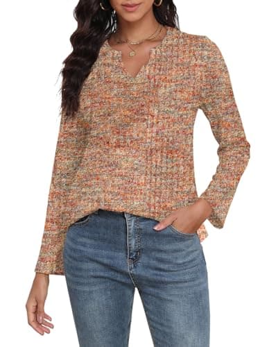 COCOMARTS Womens Waffle Knit V Neck Tops Long Sleeve Henley Shirts Casual Blouses Fall Winter Outfits 2025 Trendy Clothes Golden Apricot Medium - Image 1