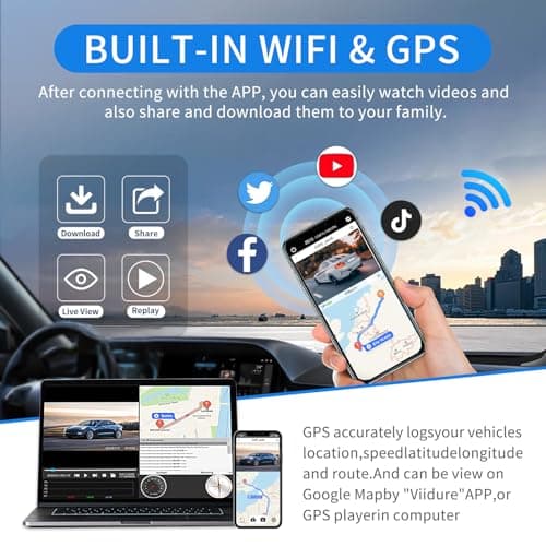 4 Channel Mini Dash Cam Front and Rear, 360° View Dash Camera for Car with 3.16" IPS Touch Screen, 8 IR Night Vision, 5G WiFi&GPS,APP Control, G-Sensor, Loop Recording, Parking Mode, 64GB Card - Thumbnail 6