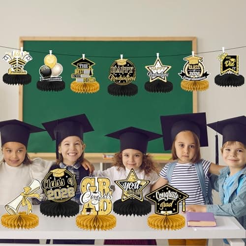 12 Pcs Graduation Centerpieces for Tables 2026, Graduation Decorations Class of 2026, Graduation Party Centerpiece Table Decorations, Graduation Party Decorations 2026, Graduation Party Supplies(Gold) - Thumbnail 4
