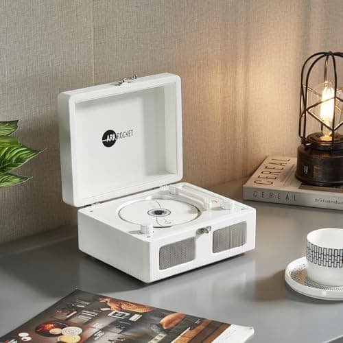 Arkrocket Ginny Portable Mini Bluetooth CD Player — Retro Mint Green Bluetooth Speaker | Plays CDs, Radio, USB & AUX | Compact Portable Stereo with Rechargeable Battery - White - Thumbnail 4
