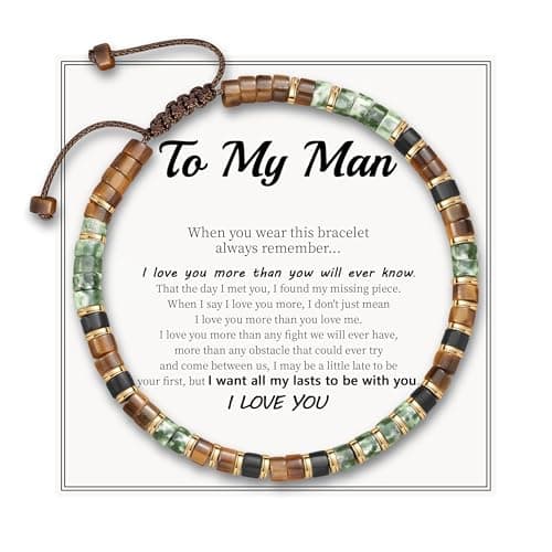 Sistble To My Man Bracelet, Gifts for Men Beaded Bracelets for Men Tiger Eye Natural Stone Handmade Braided Jewelry Anniversary Birthday Gift Ideas Christmas Stocking Stuffers for Him - Image 1