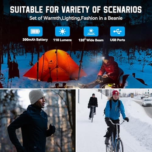 FFIPBGE Beanie Hats with Light, USB Rechargeable LED Hand Free Headlamp, Ideal for Camping, Hiking, Mens Gifts, Birthday Gifts for Men, Women, Dad, Him, Husband, Adventurer, 1 Pack, Red - Thumbnail 5