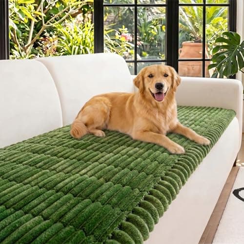 NILUOH Couch Cover for Dogs Washable,Thick Flannel Couch Cover for Sofa,Furniture Cover for Pets with Non Slip and Elastic Straps, Suitable for Sectional Sofa/Loveseat (Dark Green, 27.6" x 59")