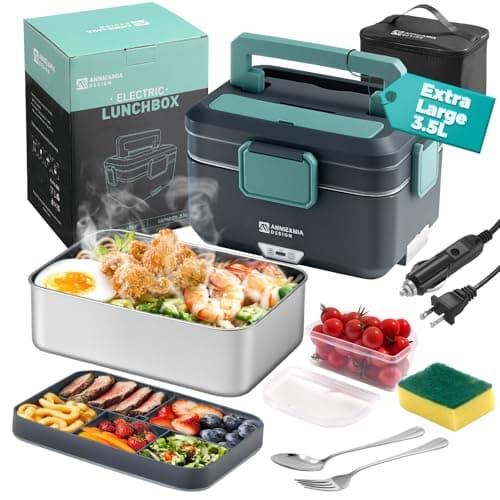 Annie & Mia Design Electric Lunch Box for Adults, 100w 3.5L 2-Layer Portable Food Warmer, Dual Mode 2.5L + 1L Heated Lunch Box for Adults, Home/Car/Office/Truck Use, Lonchera Eléctrica Portátil - Image 1
