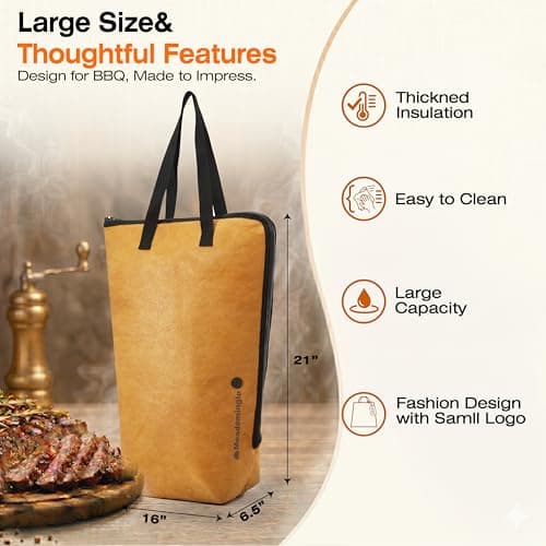 BBQ Blanket for Resting Meat with Thermometer Probe Port - Insulated Meat Resting Bag for Brisket, Pork Shoulder, Turkey - Heavy Duty Meat Resting Bag, Father's Day Birthday Gift for Men Dad Husband - Thumbnail 4
