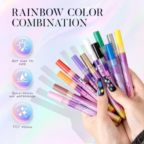 Nail Art Pens, 12 Colors 0.5mm Fine Tip Water-Based Quick-Dry Pens for DIY Nail Design, Doodles & Outlines – Nail Art Kit for Kids, Teens & Beginners - Thumbnail 6