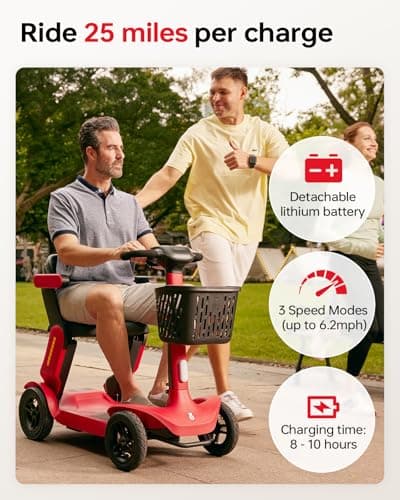 Paiseec Powered Mobility Scooter S3, Removable Battery Foldable Electric Scooter with AI Safety System, Folding Mobility Scooter for Adults Seniors, 25 Miles 6 MPH 300 lbs, All Terrain, Slope Safety - Thumbnail 2