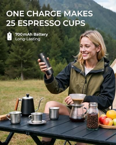 FORLIM Portable Electric Coffee Grinder, Cordless Rechargeable Coffee Bean Grinder with 80 Scale Precise Grinding Settings, Double-Click Start, 10-Blade Burr Coffee Grinders, Clog‑Protection - Thumbnail 6