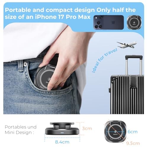 havit 3 in 1 Foldable Wireless Charging Station, Travel Magnetic Charger Stand for MagSafe-Compatible iPhone 17/16/15/14/13/12, Apple Watch and AirPods, 360° Rotating Portable Charger - Thumbnail 6