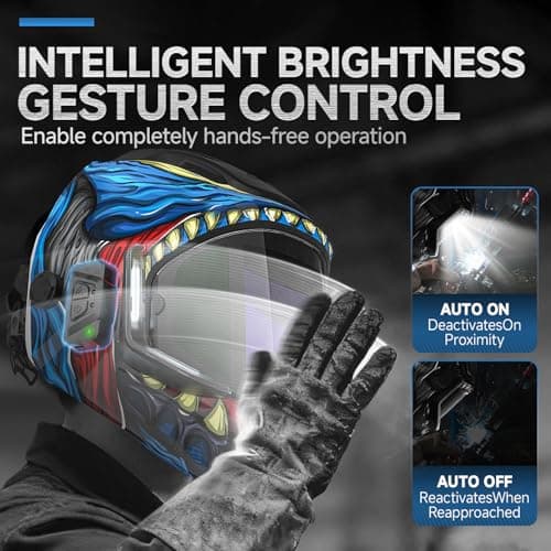 ANDELI Welding Helmet with 4 LED Light, 180° Panoramic 6 Arc Sensor True Color Auto Darkening Welding Hood with Internal Display, 2400mAh Rechargeable Battery for TIG/MIG/Cut/Grind MONERDB-LED-PRO - Thumbnail 3