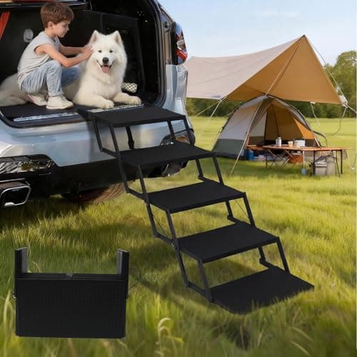Dog Stairs for Car, Foldable Dog Steps for Large Dogs, 5-Step Ultra-Lightweight Non-Slip Dog Ramps Supports Up to 200 lbs, Suitable for SUV,Truck, Sofas, Bed - Image 1