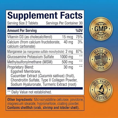 Joyung Joint Health Supplement with 1000mg Glucosamine & 500mg MSM - Advanced Cartilage & Bone Support - Includes Vitamin D3, Manganese & Eggshell Membrane - 60 Tablets - Thumbnail 4
