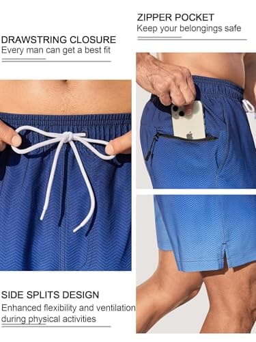 SILKWORLD Men's Swim Trunks Quick Dry Bathing Suits 6 Inch Swimming Shorts with Compression Liner and Zipper Pockets, Gradient-Blue Stripe, X-Large - Thumbnail 2