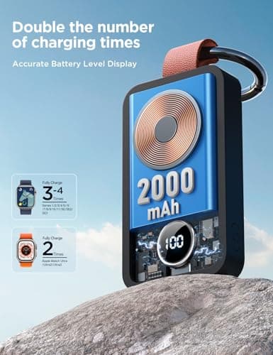 JOYROOM Portable 2000mAh Wireless Charger Compatible for Apple Watch Series 11/10/9/8/7/6/5/4/3/2/1/SE/UItra 3/UItra 2/Ultra, Compact Magnetic iWatch Charger Keychain Style Travel Essentials (Black) - Thumbnail 2