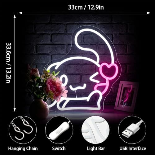 Neon Sign, FPLL Cute Neon Signs for Wall Decor White LED Signs for Bedroom, Game Room, Home Decor - Light up Sign USB Powered - Thumbnail 3