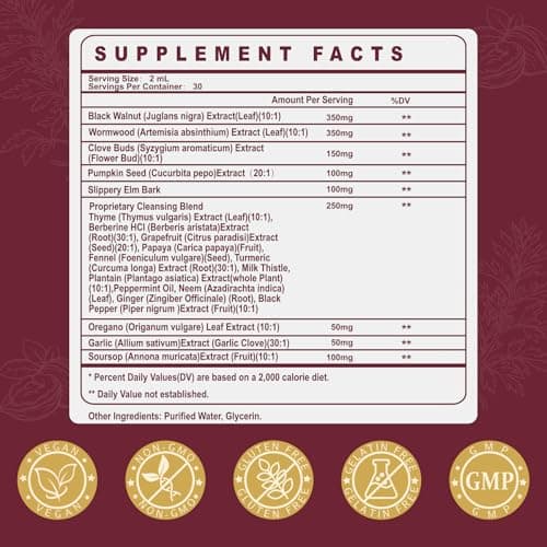 SKLIA 20-in-1 Liposomal Wormwood Black Walnut Cleanse for Humans Drops Liquid – Rapid Gut Cleanse & Digestive Support with Clove, Berberine, Garlic, Soursop, Slippery Elm, Oregano | Fast-Absorbing 1P - Thumbnail 6