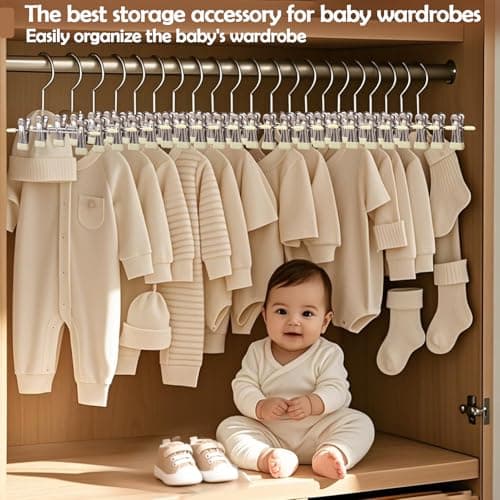 Mity rain 10-Pack Baby Hangers - 360° Rotatable Silicone Clip Kid Hanger, Space-Saving Toddler Hangers,Premium Stainless Steel, Ideal for Newborn & Children Wardrobe Organization. - Thumbnail 6