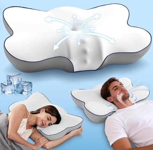 Cervical Neck Pillow for Pain Relief, Ergonomic Side Sleeper Pillow for Neck Support, Cooling Memory Foam Pillows Contour Orthopedic Bed Pillow for Back Stomach Sleepers (White) - Image 1