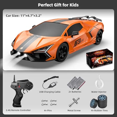 Sakeye RC Drift Car, Drifting RC Car 2.4GHz 1:16 Remote Control Cars 4WD High Speed Racing Vehicle with LED Lights Two Batteries and Drifting Tires Sport Toy Cars for Adults Boys Girls Kids Orange - Thumbnail 6