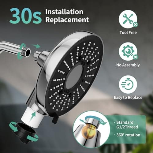 SR SUN RISE High Pressure Filtered Shower Head with Filters, 8-Inch Fixed Showerhead with 2 Quick- Change Shower Filter Replacement Cartridges, 18-stage Hard Water Softner Removes Chlorine, Chrome - Thumbnail 4