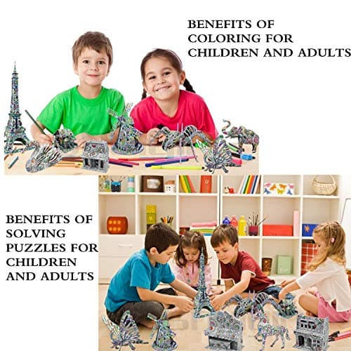 KAZOKU 3D Coloring Puzzle Set, Arts and Crafts for Girls&Boys Ages 6-12 Toys 4 Animals Puzzles Supplies Fun Painting Kit Kids Age 8 9 10 11 12 Birthday Children's Day Gift - Thumbnail 3