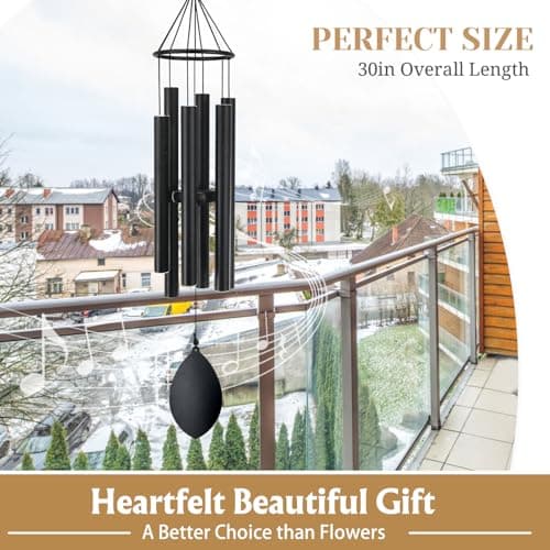Wind Chimes for Outside Deep Tone, 30 Inch Wind Chimes Outdoor with 6 Tuned Aluminum Tubes, Memorial Wind Chimes for Mother's Day Christmas, Decor for Yard, Patio, Porch, Black - Thumbnail 3
