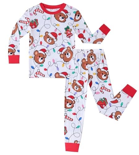 NewSeed Family Christmas Matching Set, Soft Lightweight Bamboo Viscose Holiday Wear Sets for all family members(Kids, Cute Bear, 4-5Y)