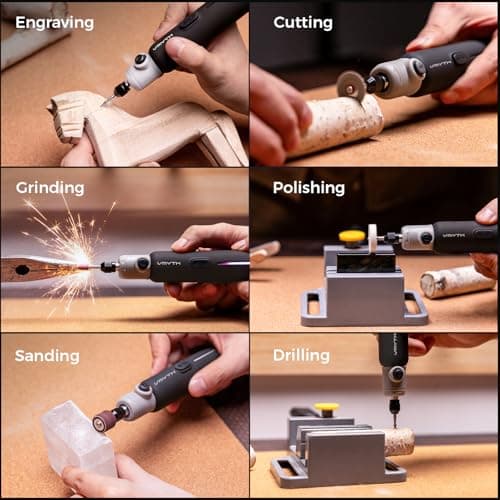 VMYTH Brushless Rotary Tool Kit, 67PCS Mini Cordless Rotary Tool with RGB Display, Brushless Motor, 22000 RPM, 8-Speed Electric Engraving Pen for 3D Printer Sanding, Jewelry, Wood DIY - Thumbnail 5