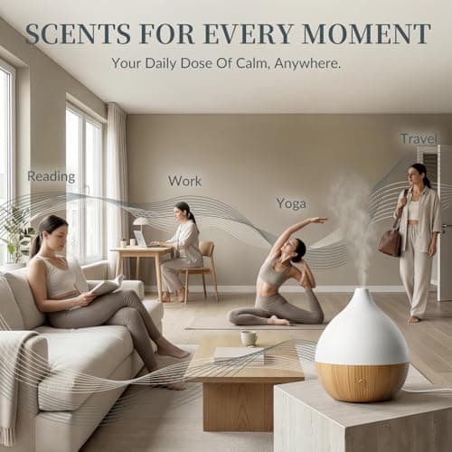 Cegsin Essential Oil Diffuser with Adapter, 100ml Small Aromatherapy Scent Machine for Home & Office Desk, 7 Color LED Cool Mist Humidifier, Auto Shut-Off, Classic Teardrop White - Thumbnail 5