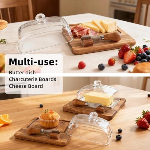 E-ROOM TREND Acacia Wood Butter Dish with Lid for Countertop - Thumbnail 4