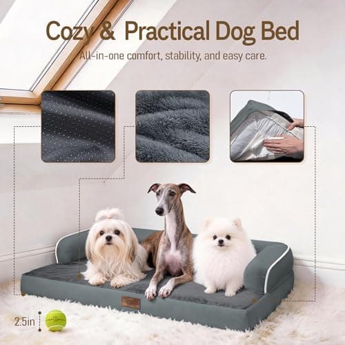 Comfort Expression Memory Foam Large Dog Bed - Waterproof Orthopedic Dog Beds with Washable Removable Cover Pet Sofa Couch, 36 x 27 - Thumbnail 4