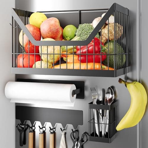 Nieifi Magnetic Laundry Organizer, Onion Potato Storage, Magnetic Fridge Organizer 4 Pack - Fruit & Vegetable Storage Basket with Utensils Racks, Paper Towel Holder for Kitchen, Laundry Room - Image 1