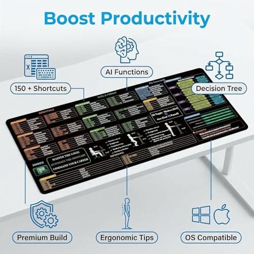 Zoolyx Excel Cheat Sheet Desk Pad - AI Copilot Ready with Logic Decision Tree - Large Shortcut Mouse Pad for CPAS, Finance & Data Analysts 31.5"x11.8" - Thumbnail 6