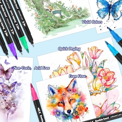 Markers for Adult Coloring Books No Bleeding, 72 Colors Dual Tip Coloring Markers for Adults, Brush&Fine Tip Art Supplies for Calligraphy, Journaling, Sketching, Christmas Gifts for Teens with Case - Thumbnail 5