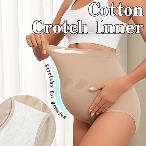Y25D Maternity Underwear Seamless High Waisted Maternity Panties Over Bump Pregnancy Belly Support 1 Pack Nude - Thumbnail 3