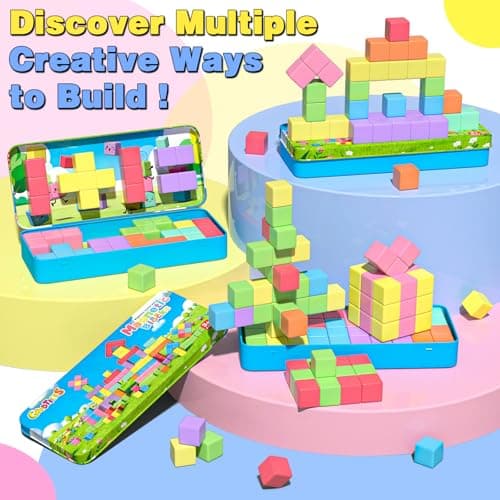Goodtiles Mini Magnetic Blocks, Travel Outdoor Toys for Kids Ages 3-5 4-8, Magnet Cubes with Iron Box, STEM Montessori Sensory Building Toys, Ideal Gifts for Toddlers Boys Girls Birthday - Thumbnail 3