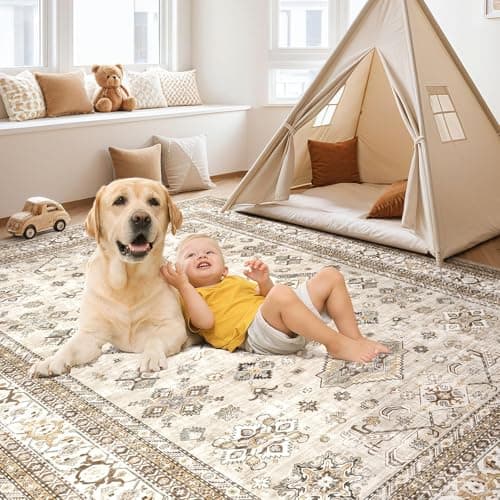 Vintage Living Room Area Rug 5x7 - Large Soft Washable Oriental Traditional Distressed Farmhouse Rugs for Bedroom - Indoor Floor Accent Carpet for Home Office House Decor - Beige - Thumbnail 5