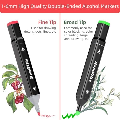 HomFilix Alcohol Based Markers 48 Colors, Dual Tip Art Sketch Marker, Drawing Pens Permanent Markers for Adult Artist Coloring - Thumbnail 3