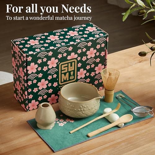 Matcha Whisk Set 9pcs – Matcha Tea Set with Ceramic Matcha Bowl, Bamboo Whisk (Chasen), Scoop, Sifter | Matcha Kit for Japanese Tea Ceremony & Beginners(Mottled) - Thumbnail 2