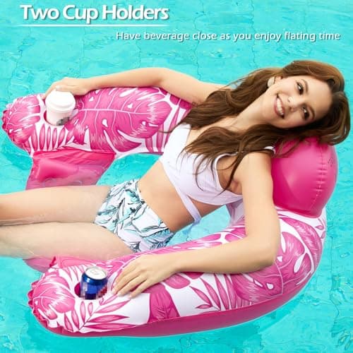 Jasonwell Inflatable Pool Float Chair - Pool Floaties Floating Pool Chair Lounge Floats for Swimming Pool Water Chair Pool Lounger with Cup Holder Pool Toy Party Floaty Adults - Thumbnail 3