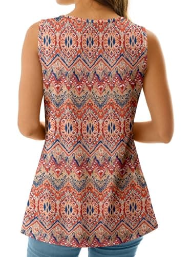 GKBK Womens Tank Tops 2026 V Neck Babydoll Flowy Peplum Tops for Women Dressy Boho Sleeveless Floral Tank Tops Bohemia Orange - Thumbnail 4