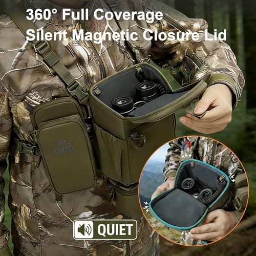 SIATREX Binocular Harness Chest Pack, 500D DWR Ripstop Hunting Chest Pack, Silent Magnetic Lid, Storage for Rangefinder, Phone & GPS, Birdwatching, Hiking(4 IN 1) - Thumbnail 6