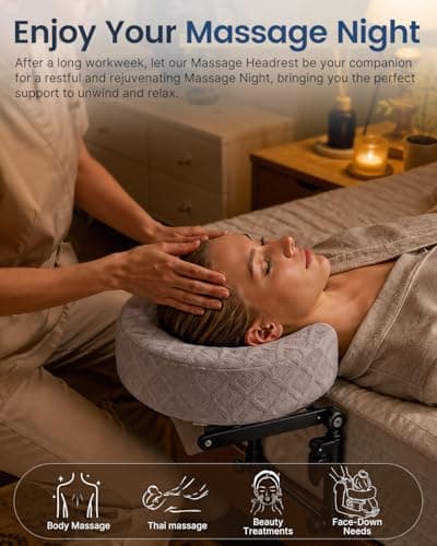 CALZORO Massage Headrest for Bed, Height Adjustable Massage Face Cradle At Home, Bed Massage Head Holder with Soft 5-Second Slow Rebound Face-Down Support Pillow, Headrest Bracket 180° Rotatable,Grey - Thumbnail 2