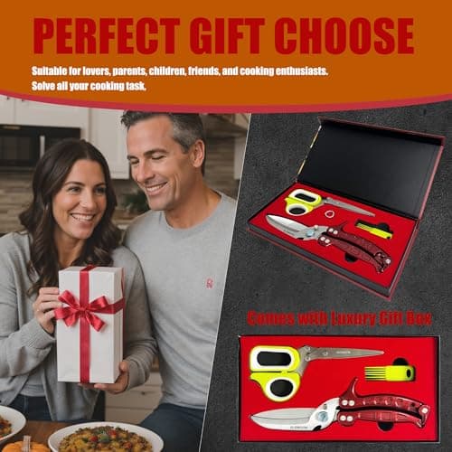 SLEMOON Heavy Duty Poultry Shears Kitchen for Chicken Meat,Multipurpose Kitchen Shears for Food,Herb Scissors with 5 Blades and Cleaning Comb, Cool Kitchen Gadgets Tools 2024 Green,2pcs set,burgundy - Thumbnail 2