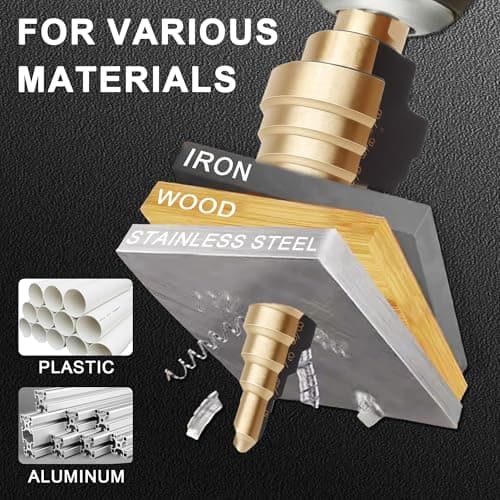 OSTTE Step Drill Bit Set 5PCS, 50 Sizes HSS Titanium Coated Step Bits for Metal Stainless Steel Aluminum Iron Wood Plastic, with Aluminum Case - Thumbnail 3